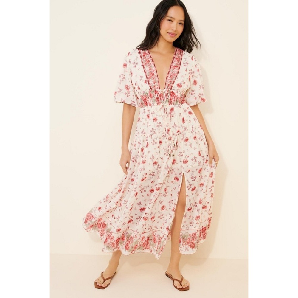 FREE PEOPLE Lysette Maxi Dress Sz L Tea Combo Bohemian Gypsy Cottagecore Pockets